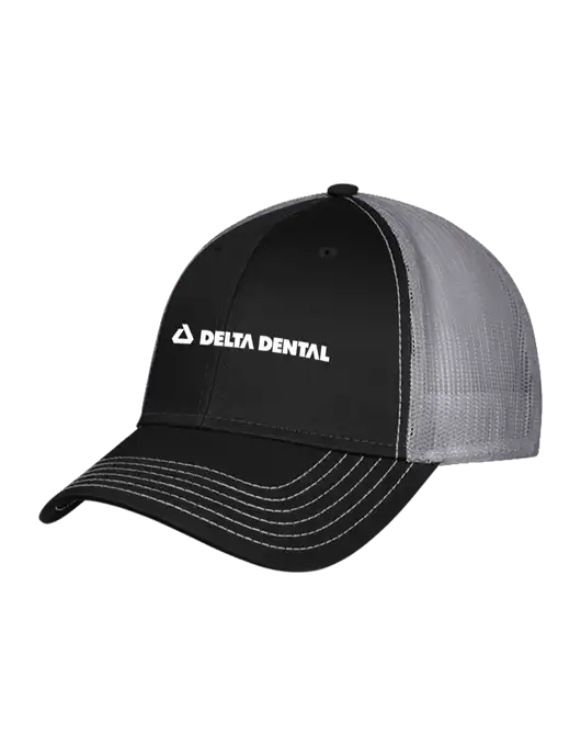 Black/Medium Dark Grey Mesh Trucker Cap Snap Back w/Delta Dental