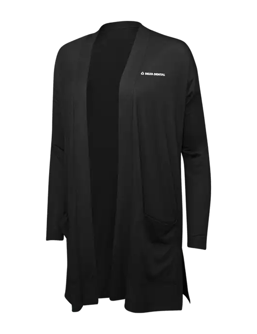 Black Womens Concept Long Pocket Cardigan w/Delta Dental