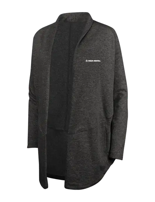 Charcoal Heather/ Medium Heather Grey Womens Interlock Cardigan w/Delta Dental