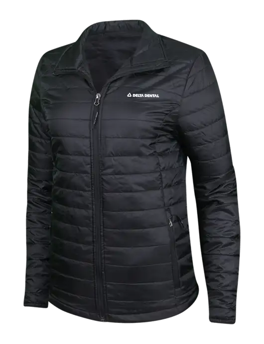 Womens Black Puffy Packable Jacket w/Delta Dental