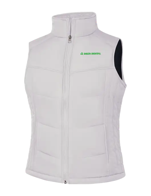 Womens White/Dark Slate Puffy Vest w/Delta Dental
